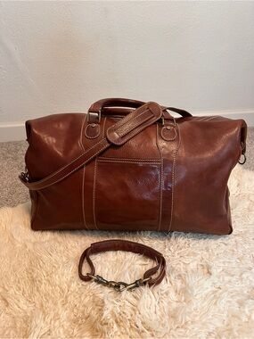 Hand-Made in Italy Dark Brown Genuine Leather Weekender Duffel Bag Large